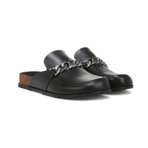 Vionic Georgie Mule Clog Black Leather Chain Embellishment Sz 9.5 Comfort Shoe
